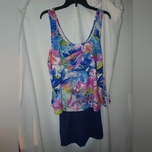 Maxine of Hollywood Tropical Standard Scoop Neck Tankini One Piece Swimsuit 22W